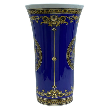 Versace Rosenthal Flower Base Vase Medusa Porcelain Cobalt Blue Gold Interior — view 4