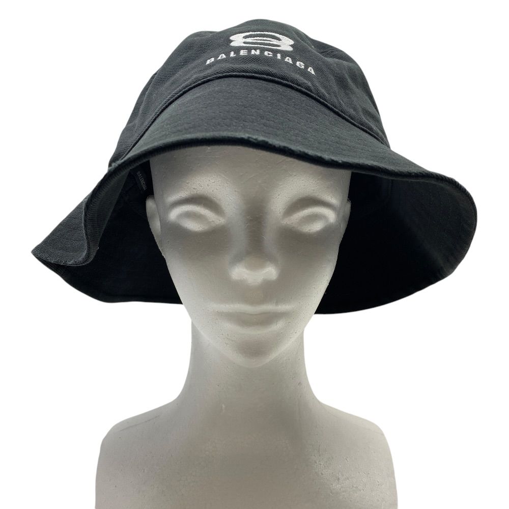 Balenciaga Logo Embroidery Bucket Hat Distressed Black Cotton Mode — view 9