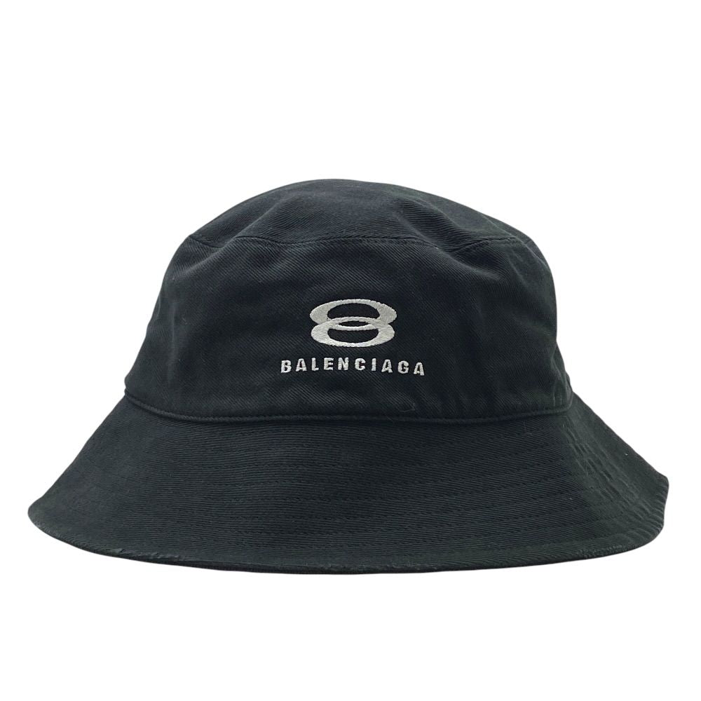Balenciaga Logo Embroidery Bucket Hat Distressed Black Cotton Mode