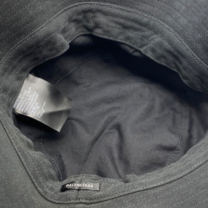 Balenciaga Logo Embroidery Bucket Hat Distressed Black Cotton Mode — view 7