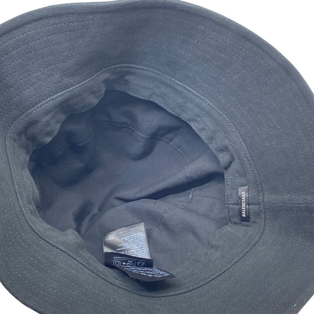 Balenciaga Logo Embroidery Bucket Hat Distressed Black Cotton Mode — view 5