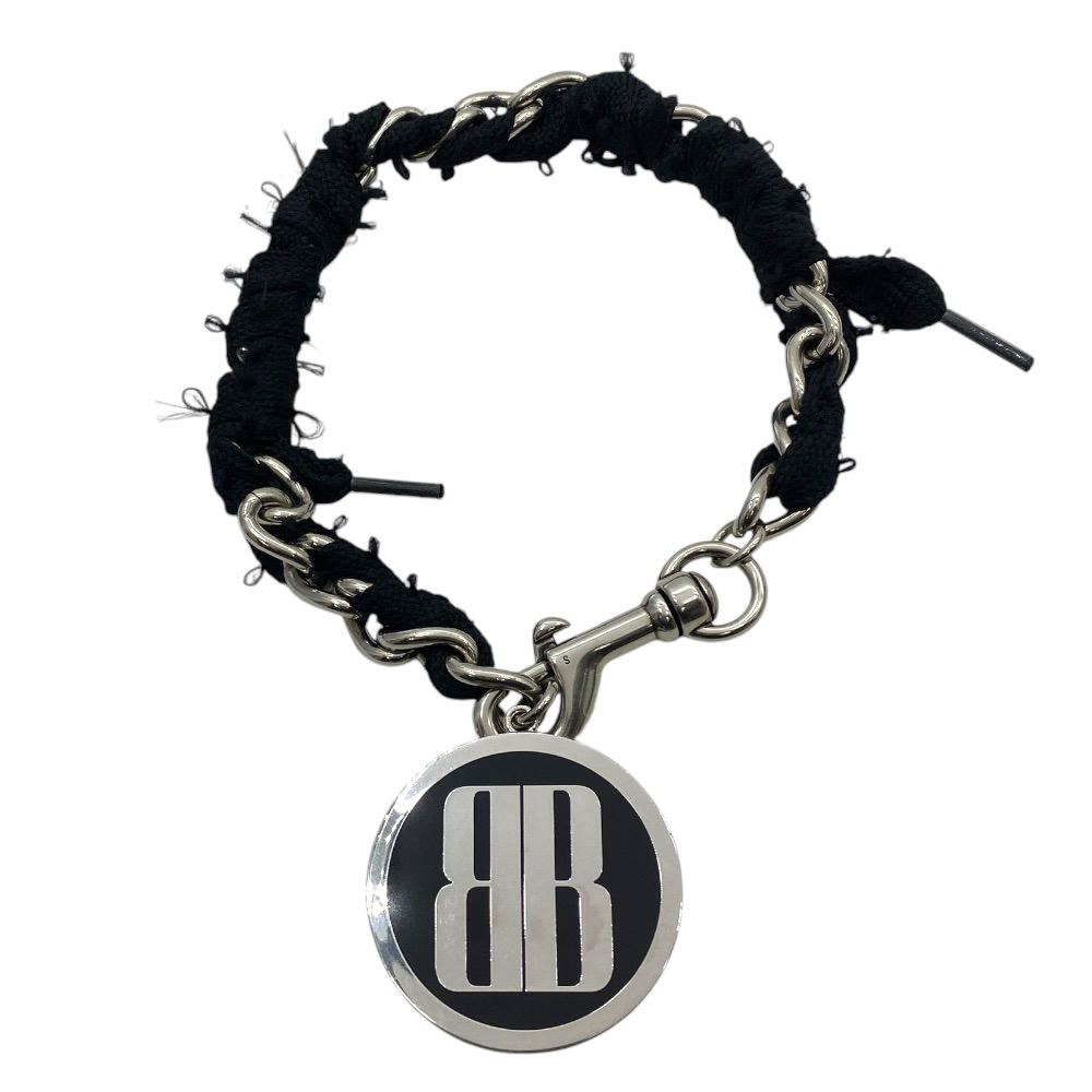 Balenciaga Nano Lace Choker Pendant BB Logo Charm Black Silver Mode