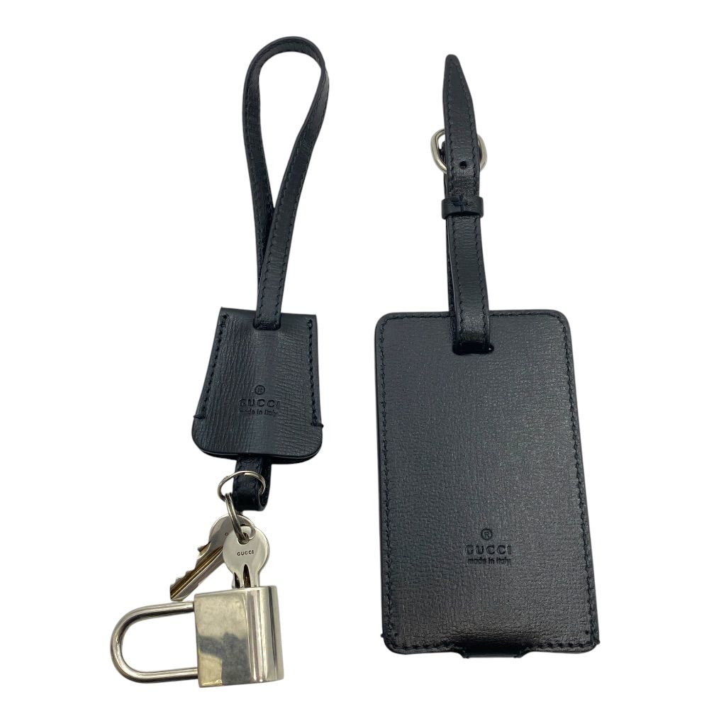 Gucci Bag 3 Piece Set Name Tag Strap Key Cadena Clochette Black Silver Metal