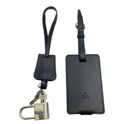 Gucci Bag 3 Piece Set Name Tag Strap Key Cadena Clochette Black Silver Metal