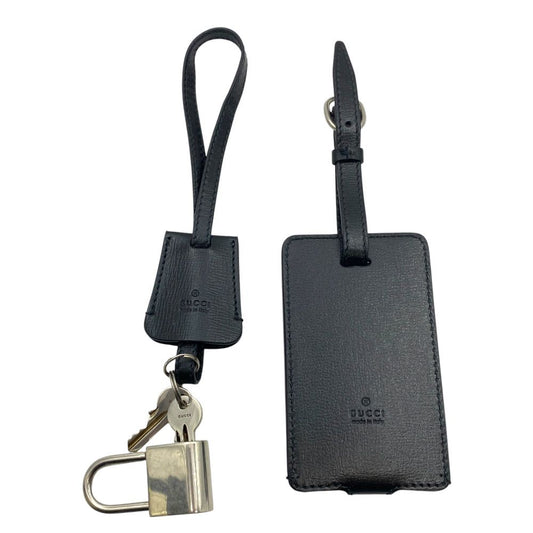 Gucci Bag 3 Piece Set Name Tag Strap Key Cadena Clochette Black Silver Metal