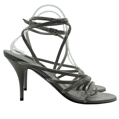 Balenciaga Glow Sling Back Sandals Round Toe Gray Rhinestone Leather — view 5