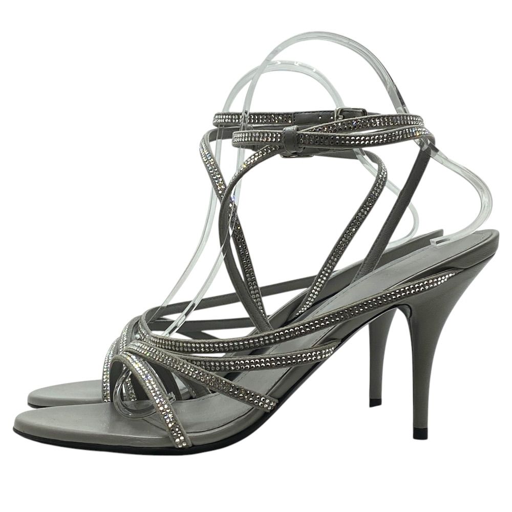 Balenciaga Glow Sling Back Sandals Round Toe Gray Rhinestone Leather — view 3