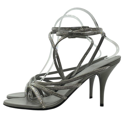 Balenciaga Glow Sling Back Sandals Round Toe Gray Rhinestone Leather — view 3