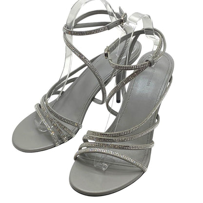Balenciaga Glow Sling Back Sandals Round Toe Gray Rhinestone Leather