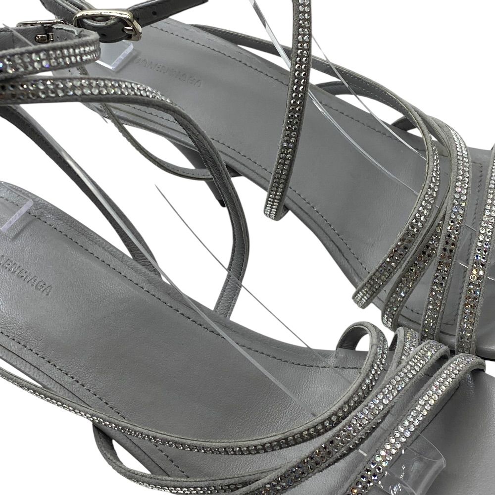 Balenciaga Glow Sling Back Sandals Round Toe Gray Rhinestone Leather — view 7