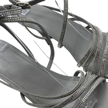 Balenciaga Glow Sling Back Sandals Round Toe Gray Rhinestone Leather — view 7