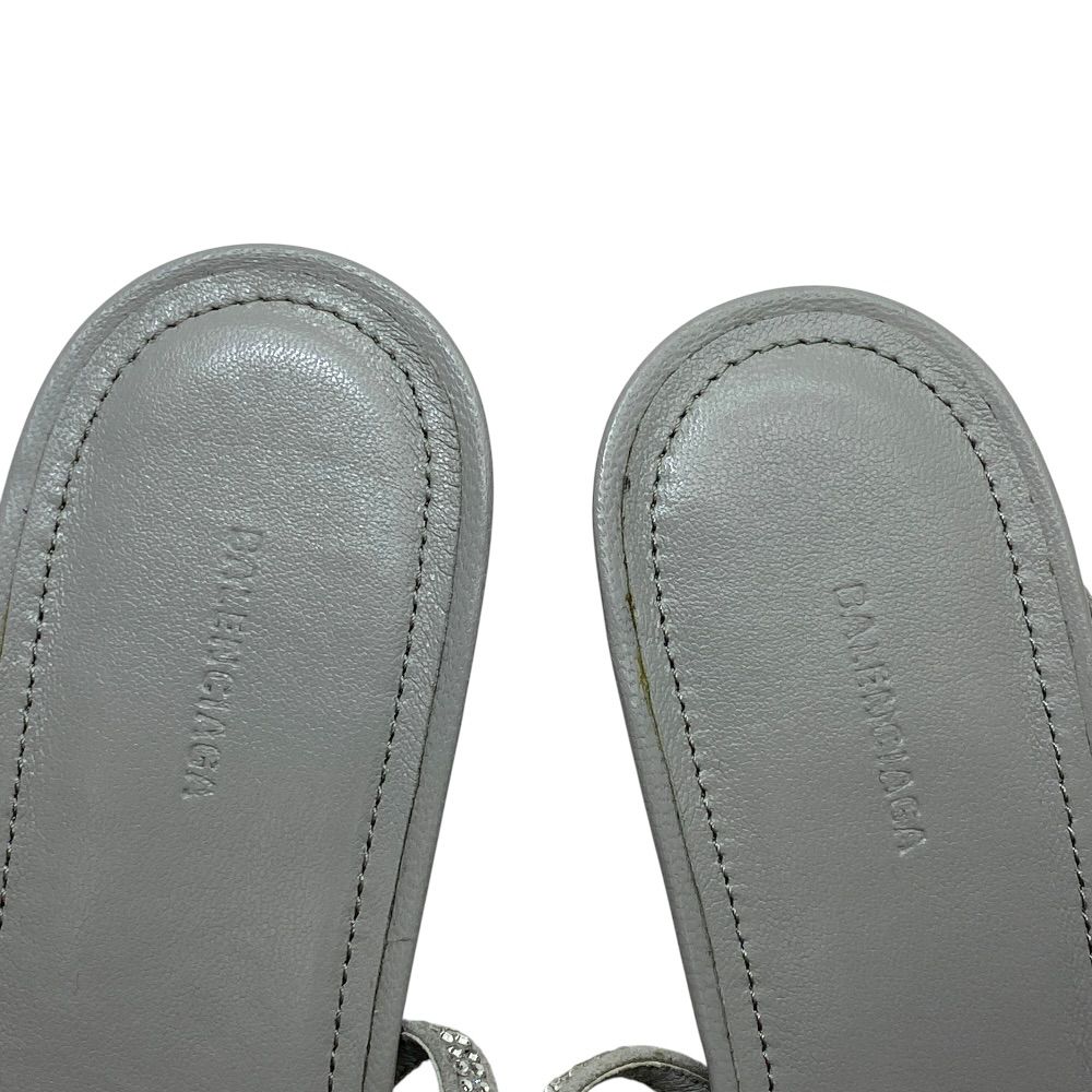 Balenciaga Glow Sling Back Sandals Round Toe Gray Rhinestone Leather — view 8