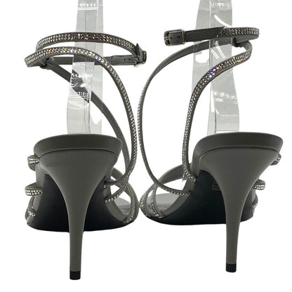 Balenciaga Glow Sling Back Sandals Round Toe Gray Rhinestone Leather — view 4