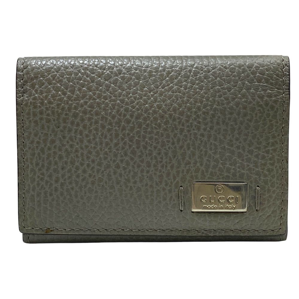 Gucci Card Case Business Holder Bifold Logo Gray Leather Practical