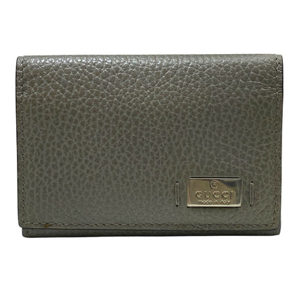 Gucci Card Case Business Holder Bifold Logo Gray Leather Practical