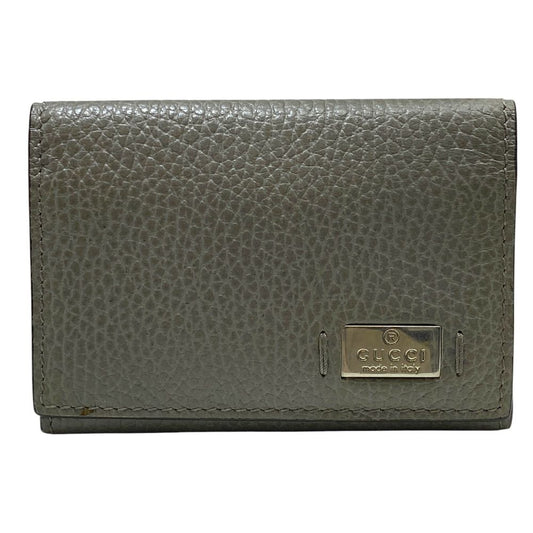 Gucci Card Case Business Holder Bifold Logo Gray Leather Practical