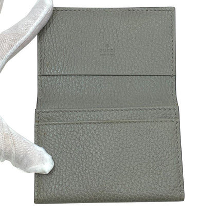 Gucci Card Case Business Holder Bifold Logo Gray Leather Practical — view 5