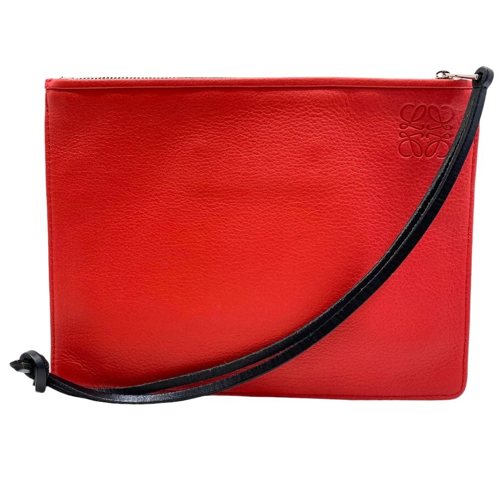 Loewe Paula's Ibiza Collaboration Pouch Clutch Black Red Logo Canvas Leather — view 2