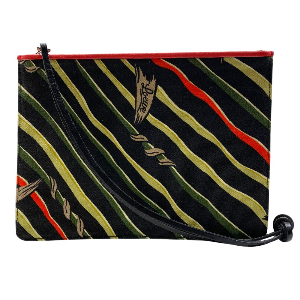 Loewe Paula's Ibiza Collaboration Pouch Clutch Black Red Logo Canvas Leather