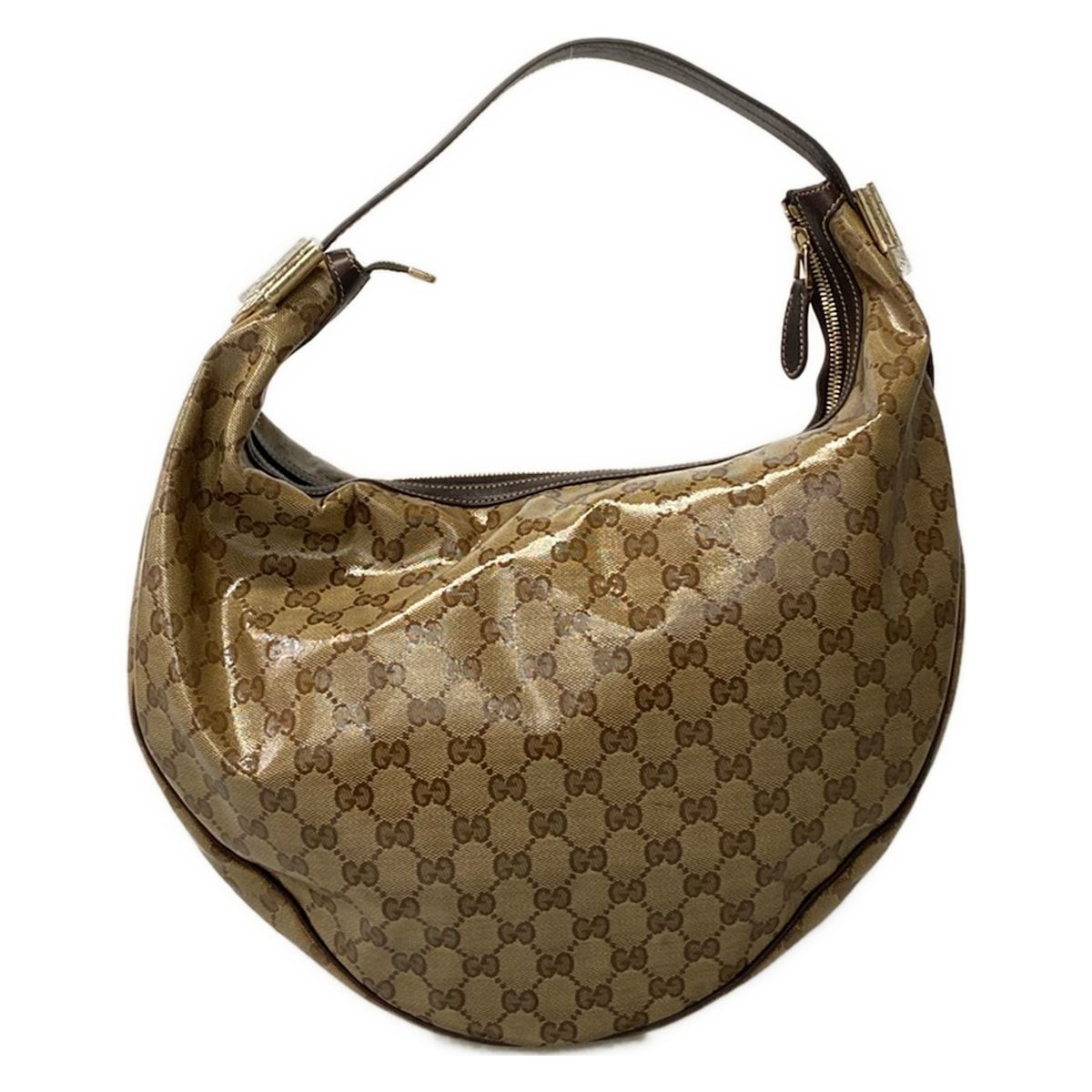 Gucci Shoulder Bag Crystal GG Dark Brown Beige Leather — view 3