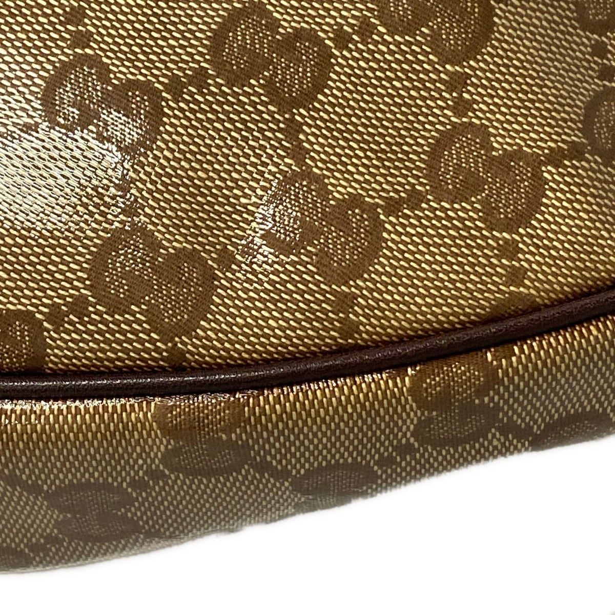 Gucci Shoulder Bag Crystal GG Dark Brown Beige Leather — view 6