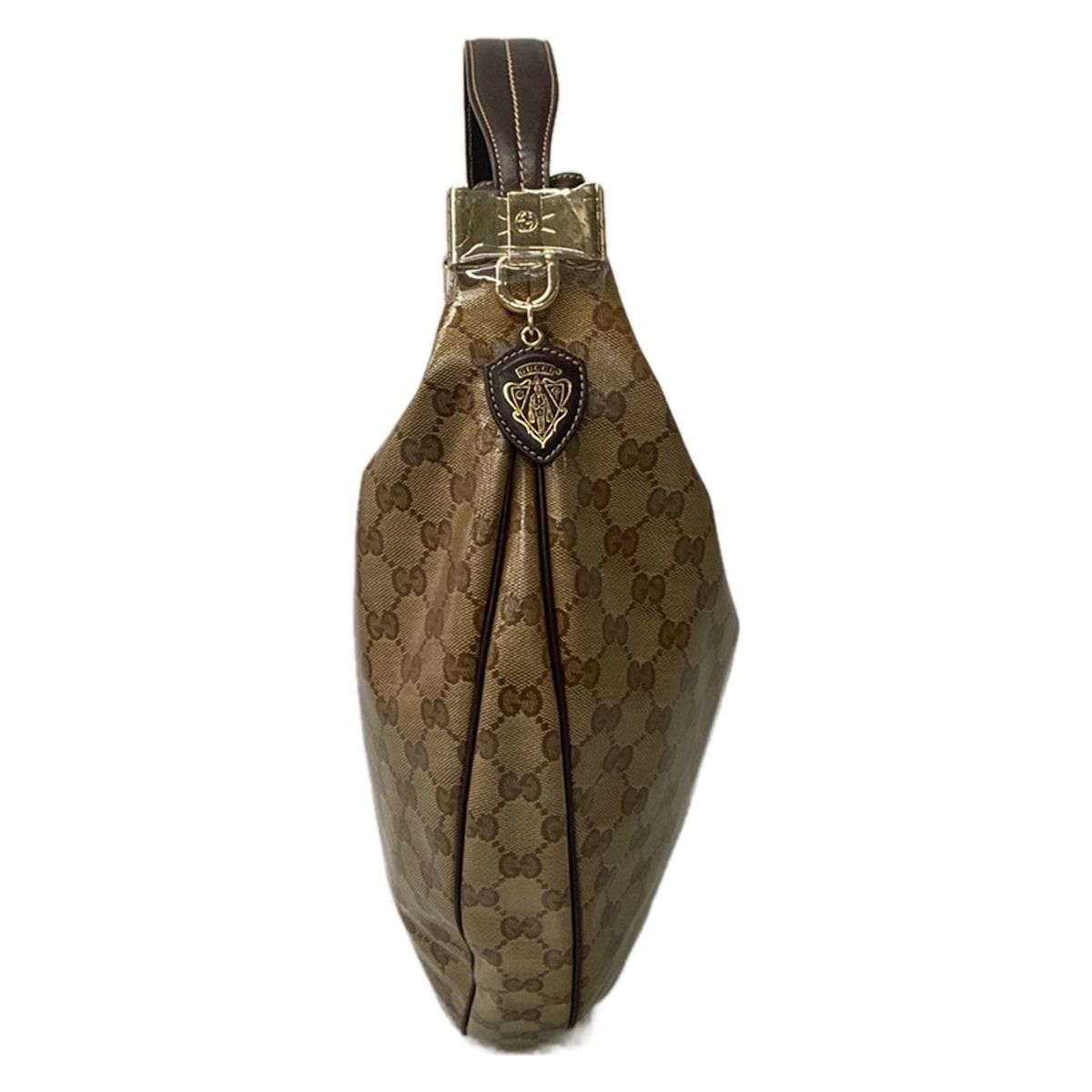 Gucci Shoulder Bag Crystal GG Dark Brown Beige Leather — view 2