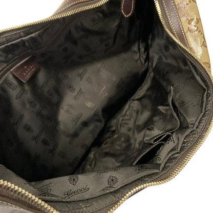 Gucci Shoulder Bag Crystal GG Dark Brown Beige Leather — view 7
