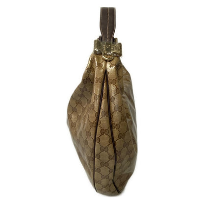 Gucci Shoulder Bag Crystal GG Dark Brown Beige Leather — view 4