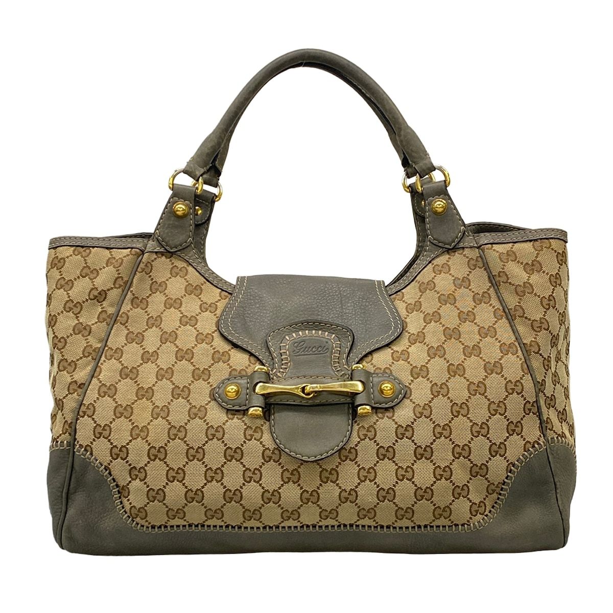 Gucci Handbag New Peram Dark Brown Beige Gray Leather