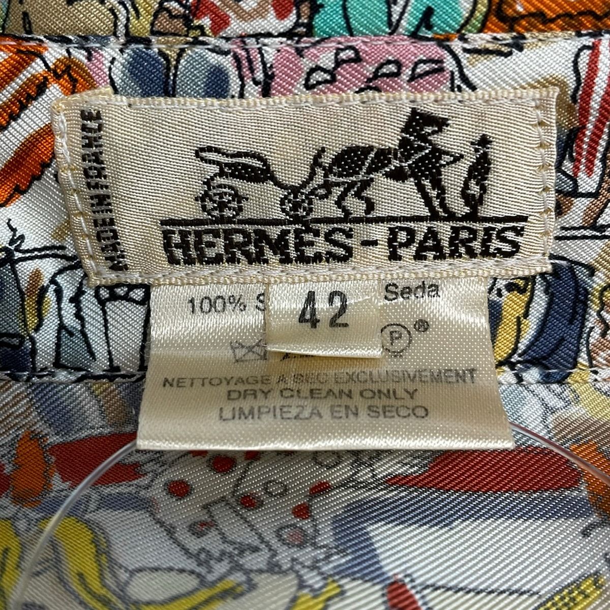 Hermes Long Sleeve Shirt Blouse 42 L Ivory Multi Cirque Molier Sacas 42 — view 3