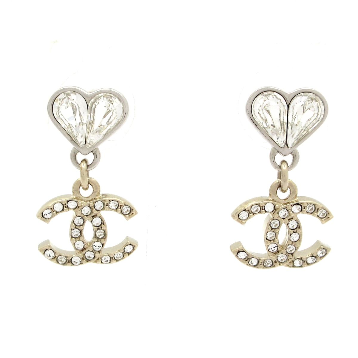 Chanel Earrings Silver Gold CC Logo