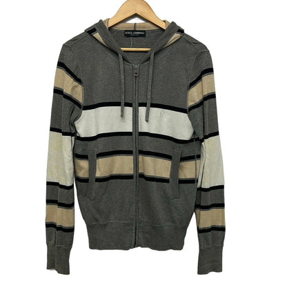 Dolce & Gabbana Hoodie 44 S Gray White Multi Long Sleeve Knit Border Zip