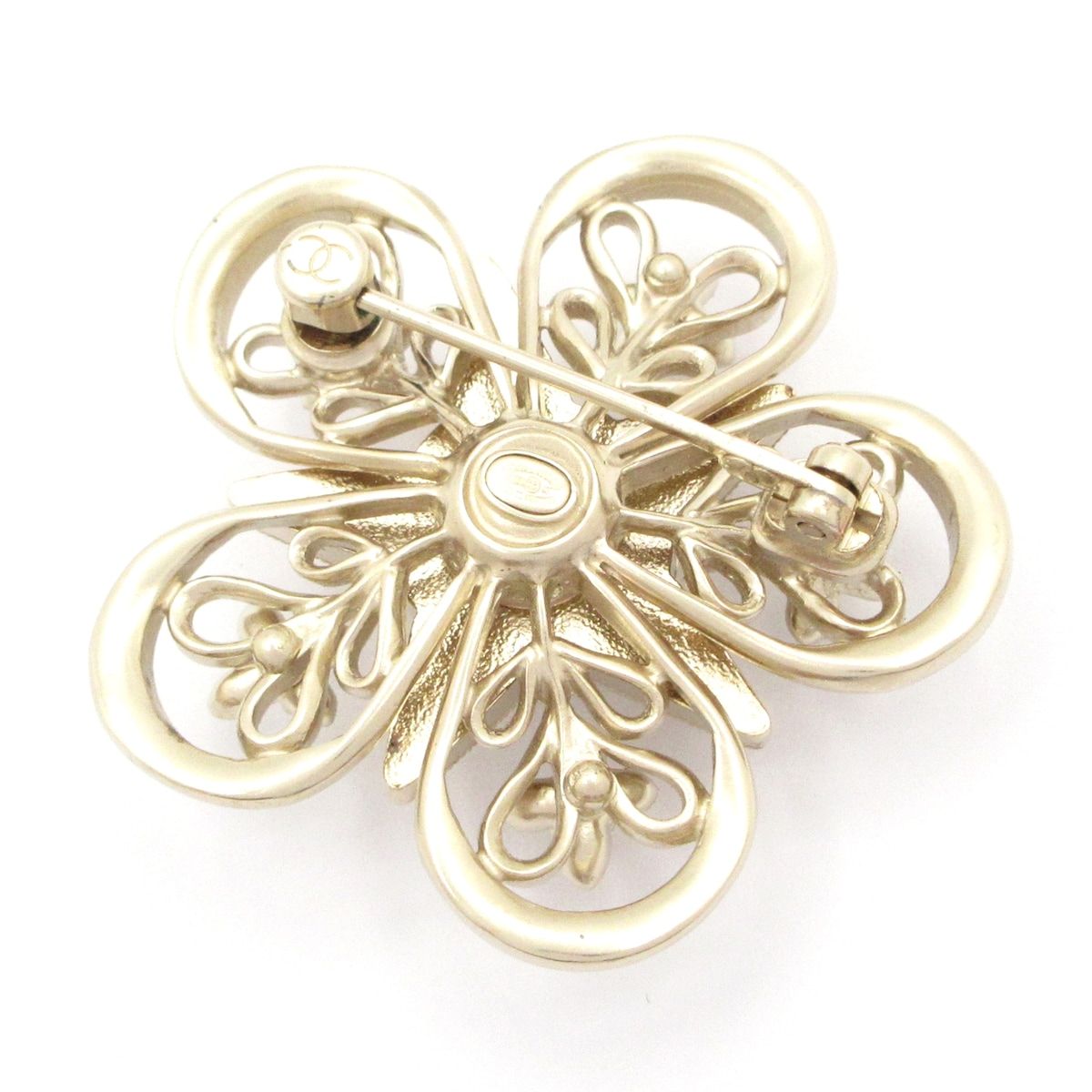 Chanel Brooch Champagne Gold White Pearl Rhinestone Star — view 2