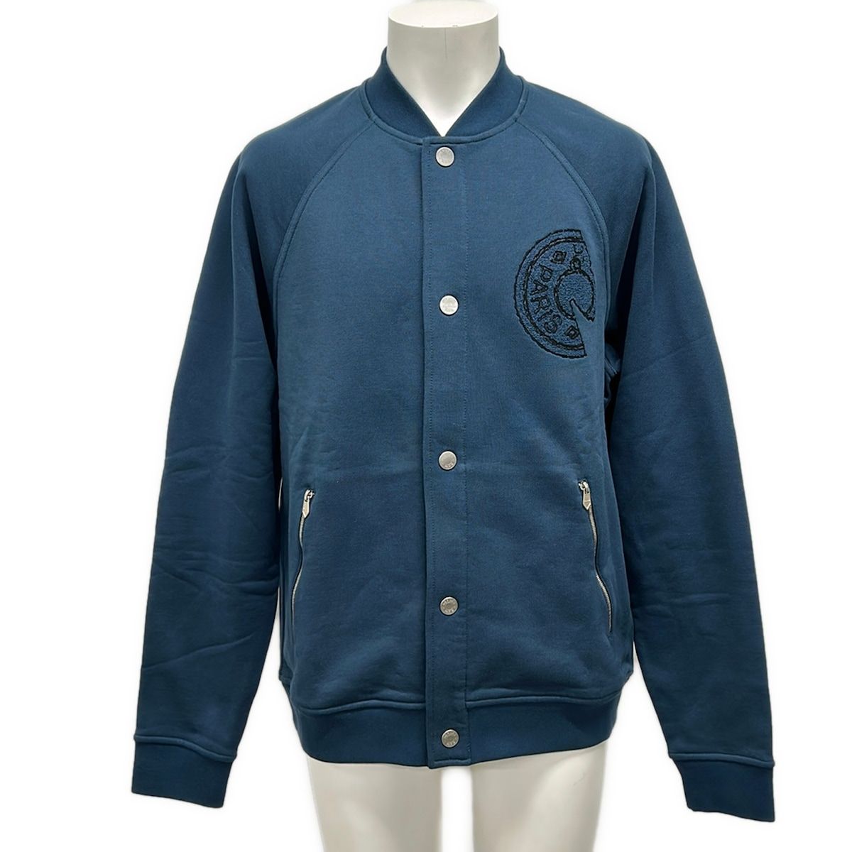 Hermes Jacket S Teddy Patch Indigo Long Sleeve Spring Autumn Crew Cell Cotton