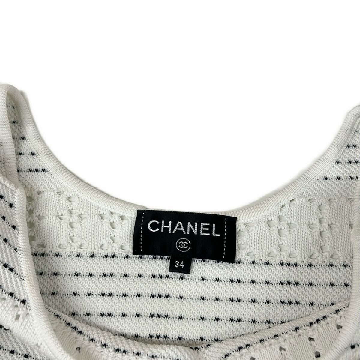 Chanel Dress 34 S White Black Short Sleeve Mini Border Cotton — view 8