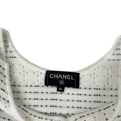 Chanel Dress 34 S White Black Short Sleeve Mini Border Cotton — view 8