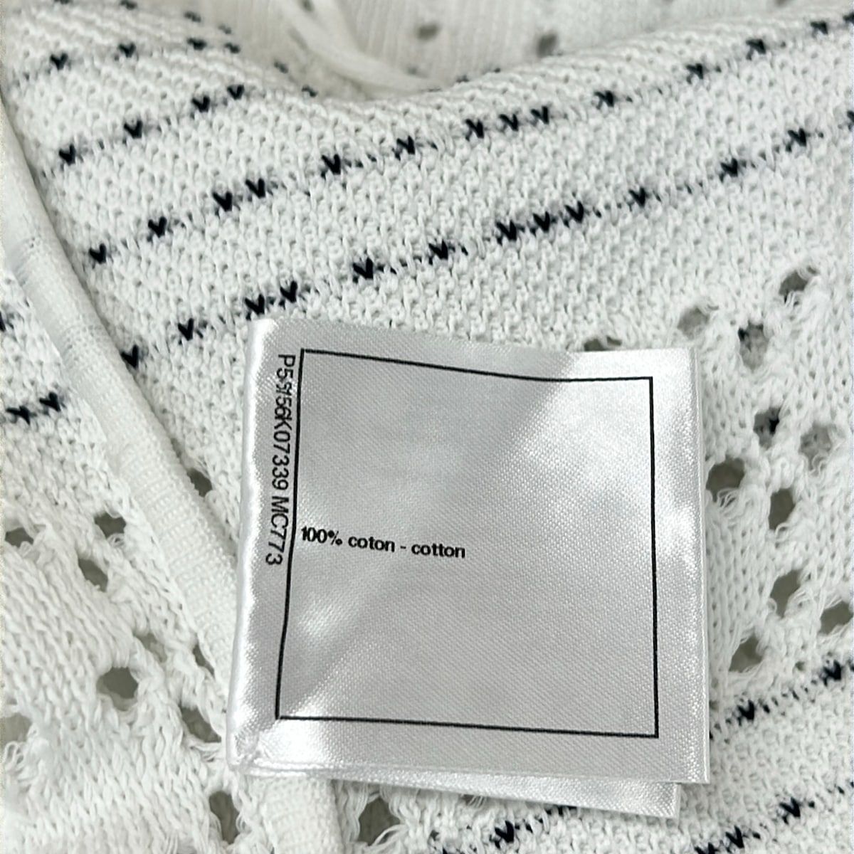 Chanel Dress 34 S White Black Short Sleeve Mini Border Cotton — view 5