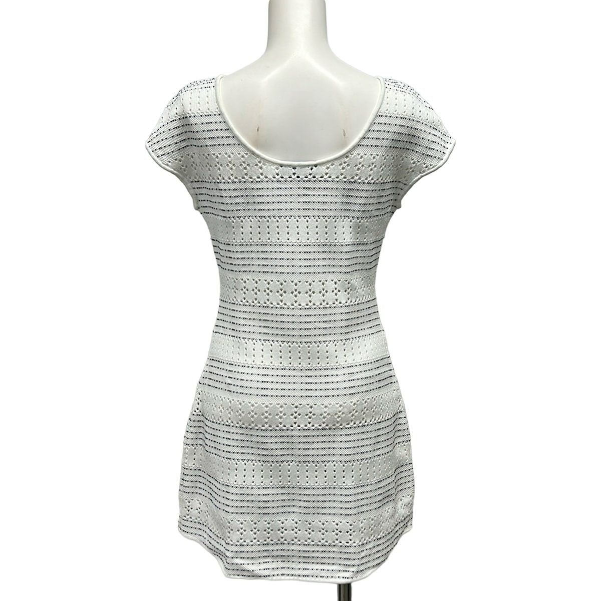 Chanel Dress 34 S White Black Short Sleeve Mini Border Cotton — view 2