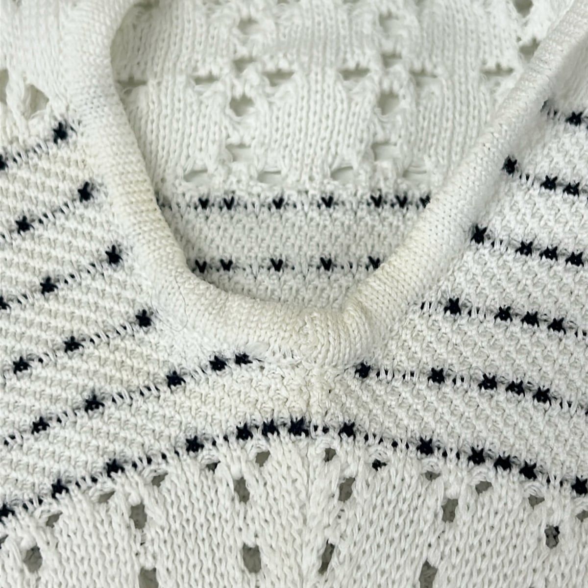 Chanel Dress 34 S White Black Short Sleeve Mini Border Cotton — view 7