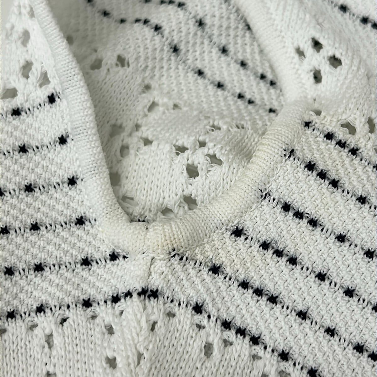 Chanel Dress 34 S White Black Short Sleeve Mini Border Cotton — view 6