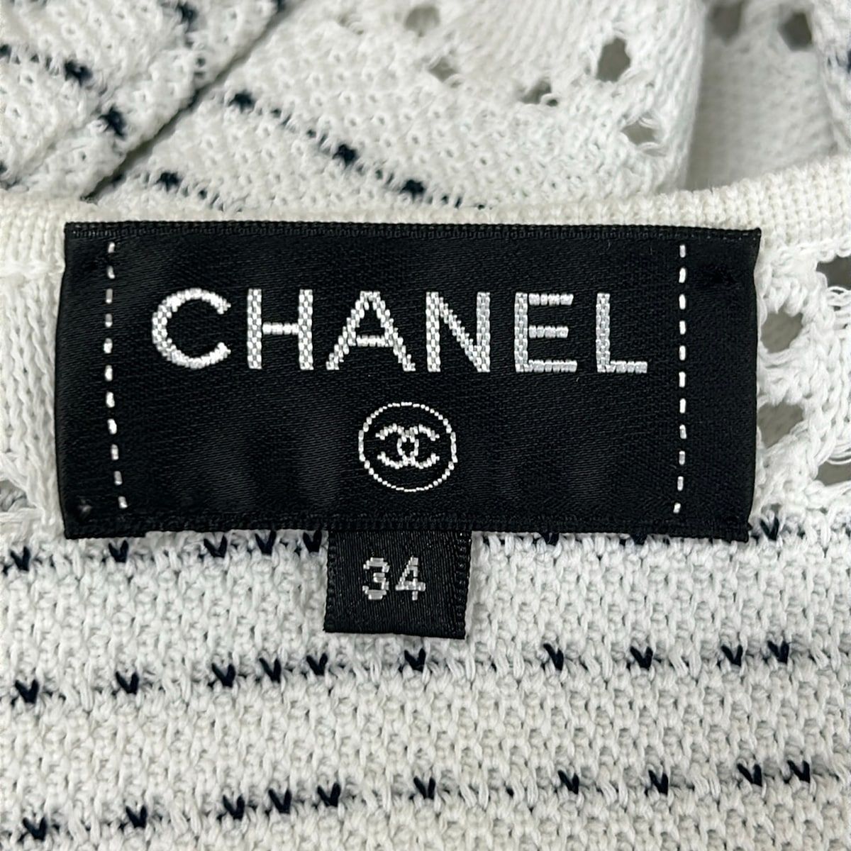 Chanel Dress 34 S White Black Short Sleeve Mini Border Cotton — view 3