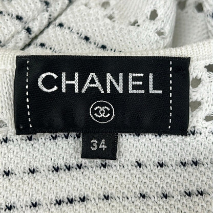 Chanel Dress 34 S White Black Short Sleeve Mini Border Cotton — view 3