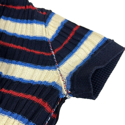 Chanel Dress 36 S Dark Navy Ivory Multi Short Sleeve Knee Length Knit Border — view 9