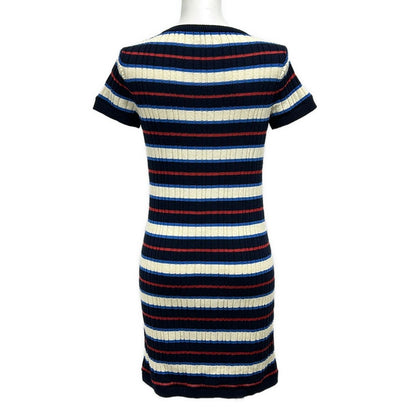 Chanel Dress 36 S Dark Navy Ivory Multi Short Sleeve Knee Length Knit Border — view 2
