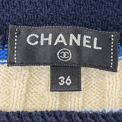 Chanel Dress 36 S Dark Navy Ivory Multi Short Sleeve Knee Length Knit Border — view 3