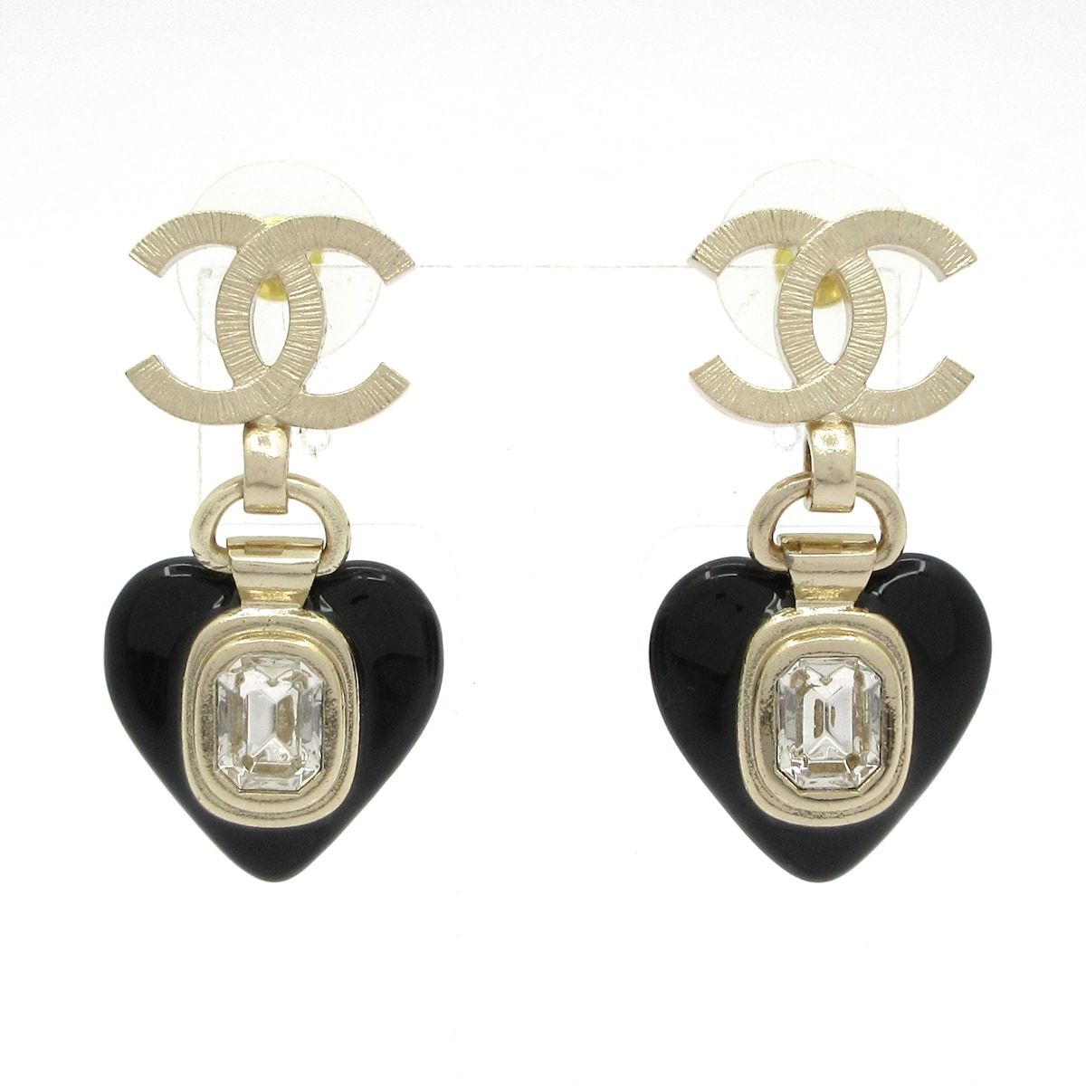 Chanel Earrings CC Logo Black Silver Bijou