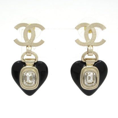 Chanel Earrings CC Logo Black Silver Bijou