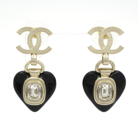 Chanel Earrings CC Logo Black Silver Bijou