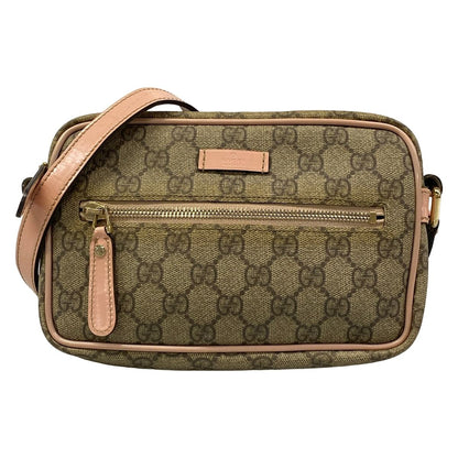 Gucci Shoulder Bag GG Plus Supreme Beige Dark Brown Light Pink Leather