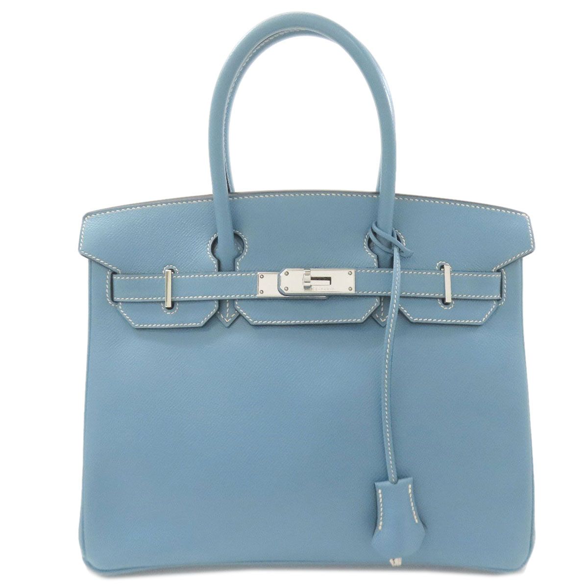 Hermes Birkin 30 Blue Jean Silver Handbag Epsom